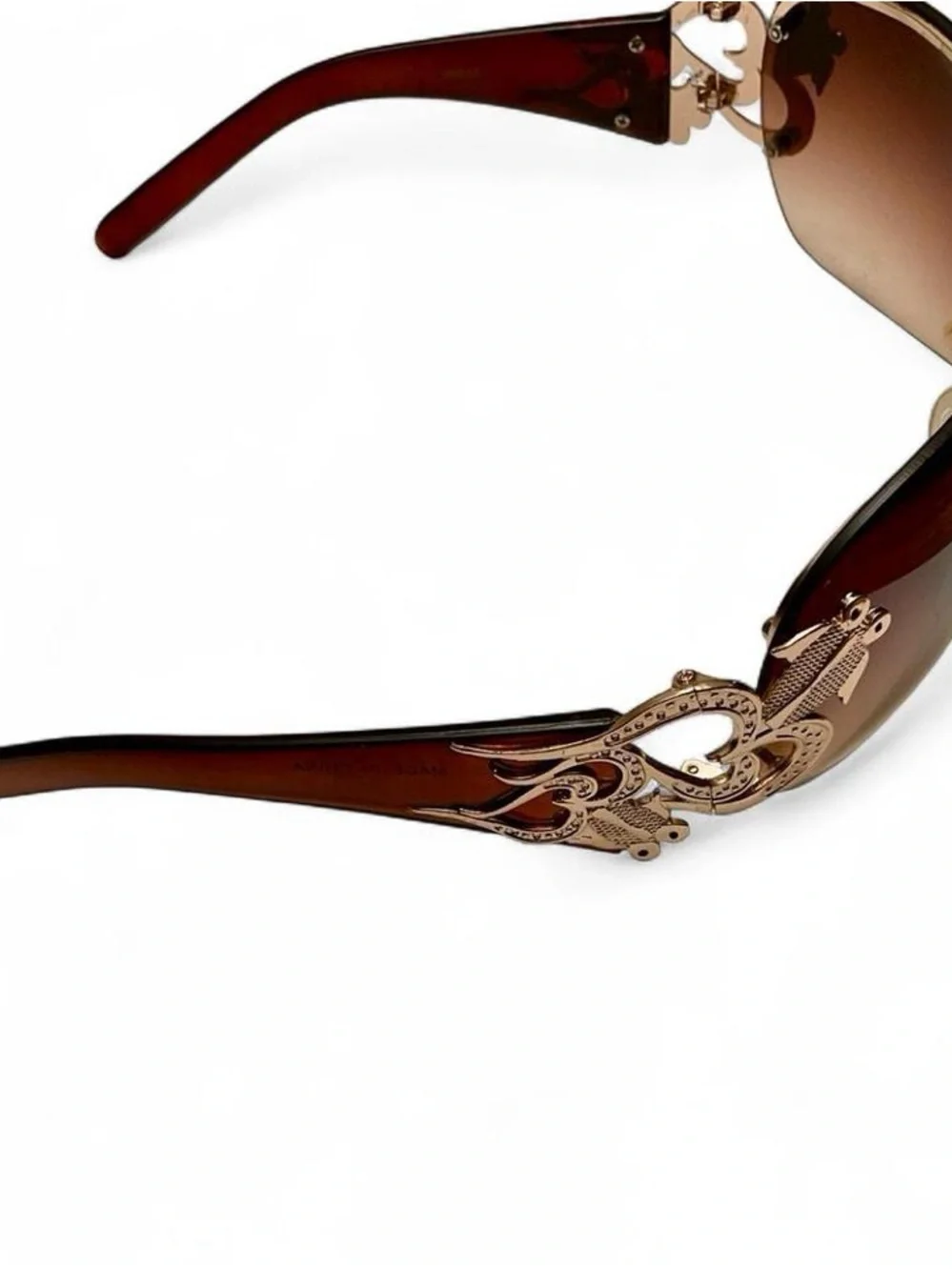Gold Embellished Brown Gradient Shield Sunglasses